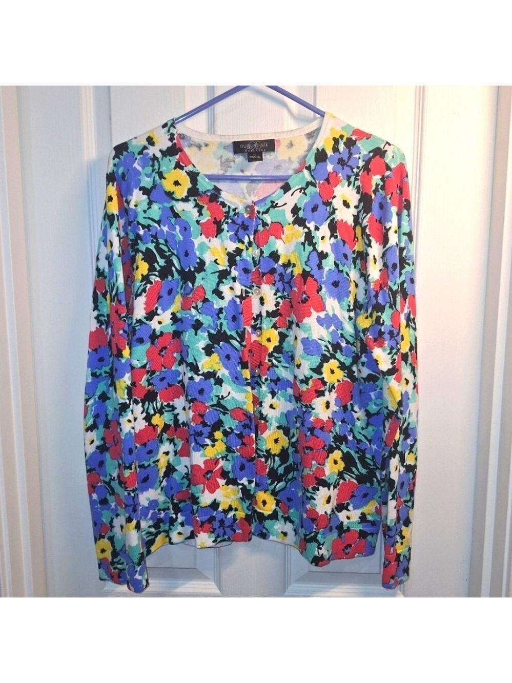 August Silk Floral Cardigan Sweater XL